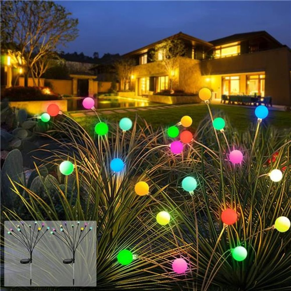 Solar Garden Lights, 10 LED Solar Powered Firefly Lights, Waterproof Light, 2Pks
